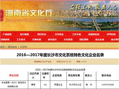 2016—2017年度长沙市文化系统特色文化企业